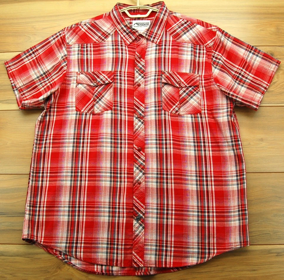 Mountain Khakis Shirt Mens XL Red Plaid Pearl Snap Western Short Sleeve Outdoors - Image 2 of 4