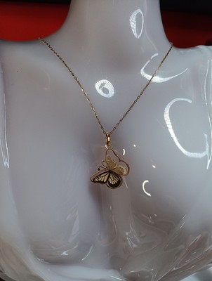 18k Yellow Gold 3D Butterfly Pendant Necklace Lightweight Size 18'' Au750 New