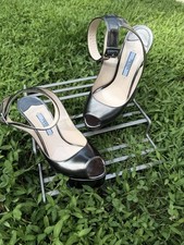 PRADA Women's Metallic Silver Leather Pump Heels Size 36