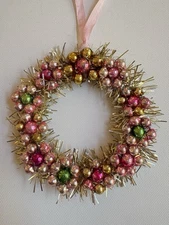 Lovely Vintage 4”Christmas Wreath Sparkling Mercury Glass Beaded Snowflake (416)
