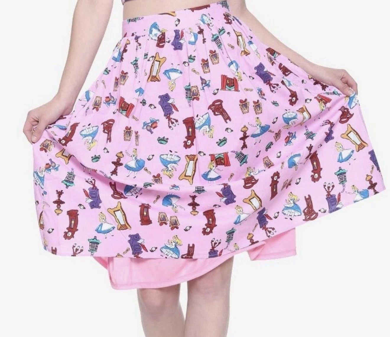 DISNEY ALICE IN WONDERLAND Womens Skirt Large Midi Flare Retro