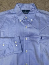 Ralph Lauren Custom Fit Button Up Down Size 16 Blue Work Dress Shirt