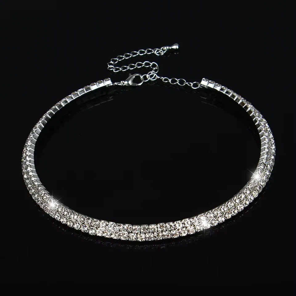 Schöne Strass Halskette Halsband Collier Kette Kragen Choker 2-reihig - Bild 2 von 4