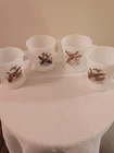 Fire King Game Bird Milk Glass Mugs Geese Pheasant Grouse Set of 4 Vintage.MCM
