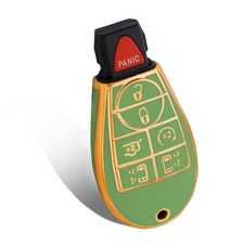 WORCAS for Dodge Key Fob Cover,No Cap TPU Smart Cover 6 Buttons, Gold-Green