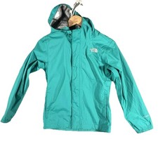North Face Jacket Kid  s Medium 10/12 Green Rain Coat Hood Zip Pocket Outdoor