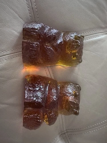 New ListingBlenko Glass Pair Amber Brown Glass Bear bookends Animal Theme Decorative
