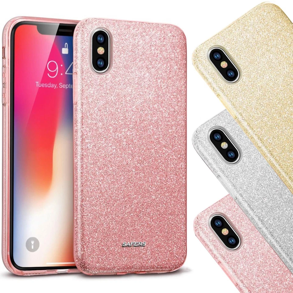 Silikon Schutz Hülle für iPhone 5s 6s 7 8 Plus Xs Max Glitzer Tasche Cover Case - Bild 1 von 4