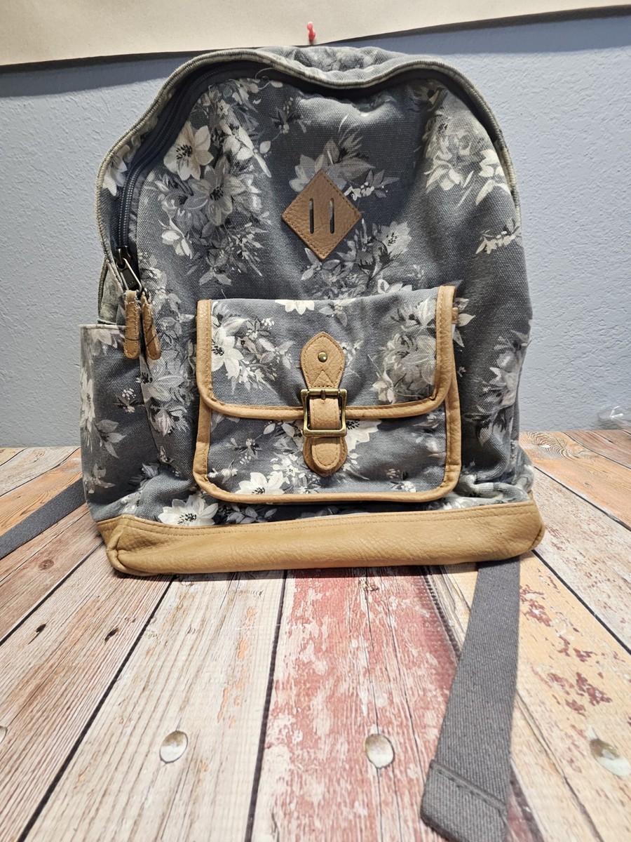Pottery Barn Teen Northfield Backpack Large Floral Gray Tan  display picture 1