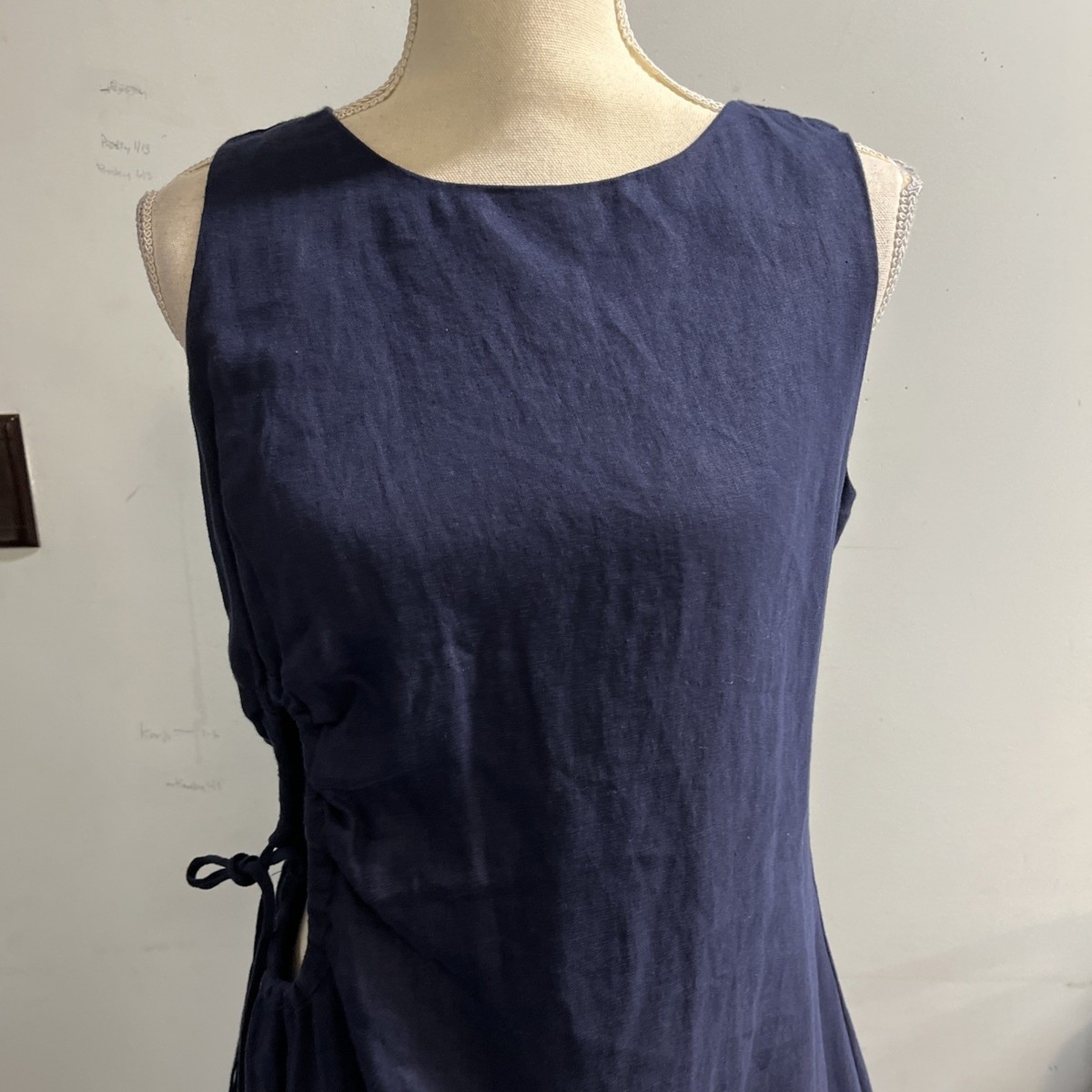 Magaschoni Dress Blue 100% Linen Midi Ruched Cutout Size 6 Coastal Beach  Event | eBay