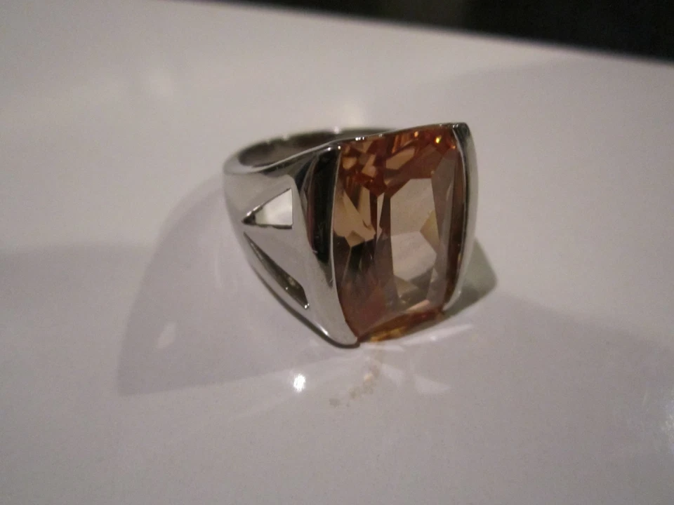 VINTAGE LIA SOPHIA COCKTAIL RING HEAVY ORANGE CRYSTAL CENTER SIZE 6 1/2 OFC-Q - Image 4 of 4
