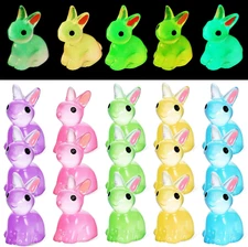 100Pcs Mini Rabbit Easter Resin Luminous Bunny Figures Miniature Animals Orna...