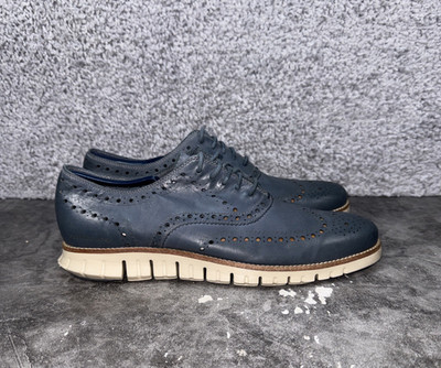 Cole Haan ZERØGRAND Blue Leather Wingtip Oxford Shoes Mens Sz 11.5M