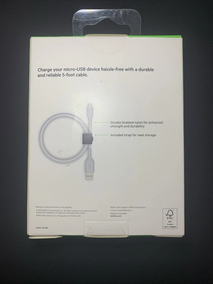Belkin BoostCharge Micro-USB To USB-A Cable + Strap - 5 Feet *NEW SEALED* - Image 2 of 2