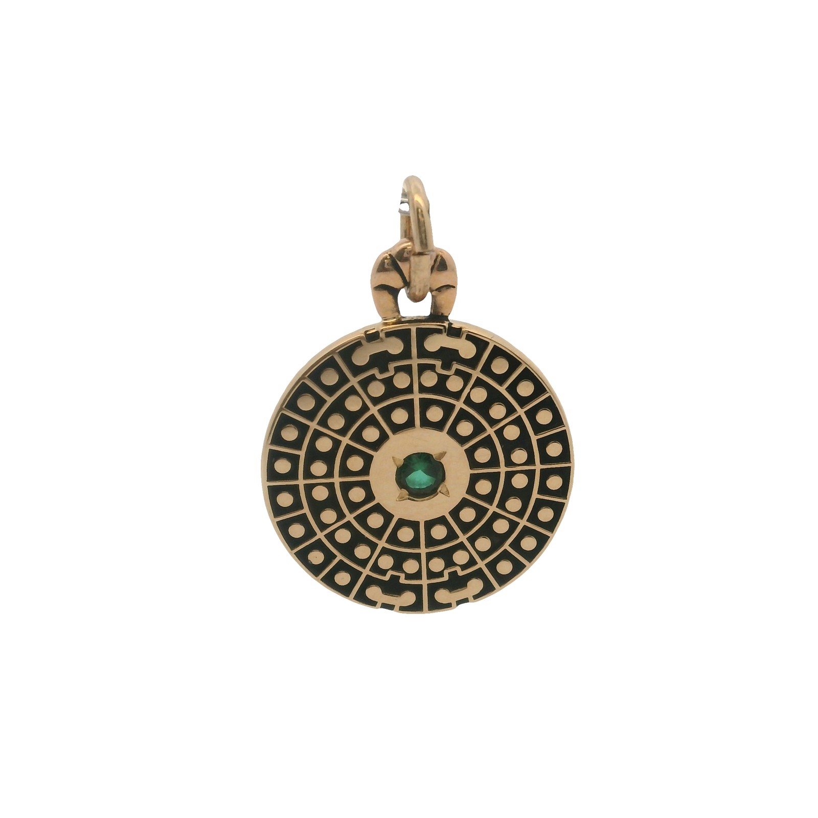 O.C. Tanner Solid14kt Yellow Gold and Lab Emerald Medallion Circle Pendant