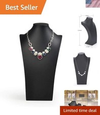 Black Leatherette Necklace Pendant Chain Jewelry Bust Display Holder Stand H1...