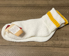 NWT VTG Ladies Sport Socks Terry Cuff Yellow Striped Roll Up NOS 1980's READ