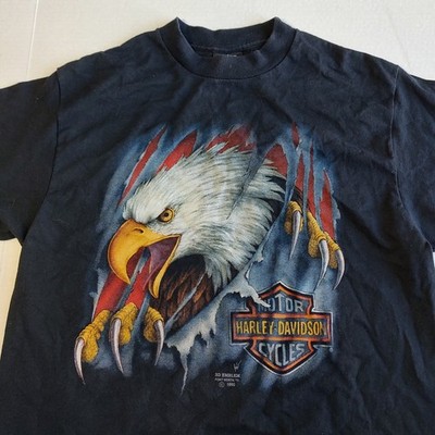 Vtg 90s Harley Davidson 3D Emblem Eagle T Shirt Mens L 1992 Black Hills Rally 