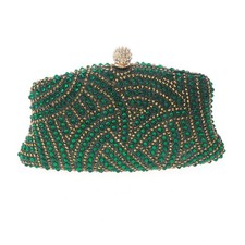 Gold Tone Metal Hardware Frame Rhinestone Clutch Evening Bag BZY245-GRN
