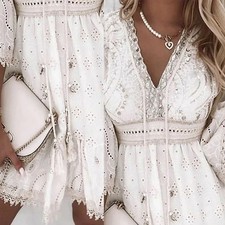 Comfortable Women Dress Elegant Embroidered Hollow Leightweight Summer