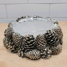 Homeworx By Harry Slatkin Pinecone Candle Pedestal Holder Silver Tone Nature