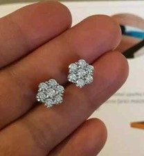 2CT Round-Cut Lab Created Cluster Flower Stud Earrings 14K White Gold Plated