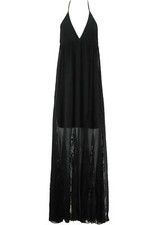 ALICE + OLIVIA HALTERNECK LACE TRIMMED CREPE MAXI DRESS XSMALL