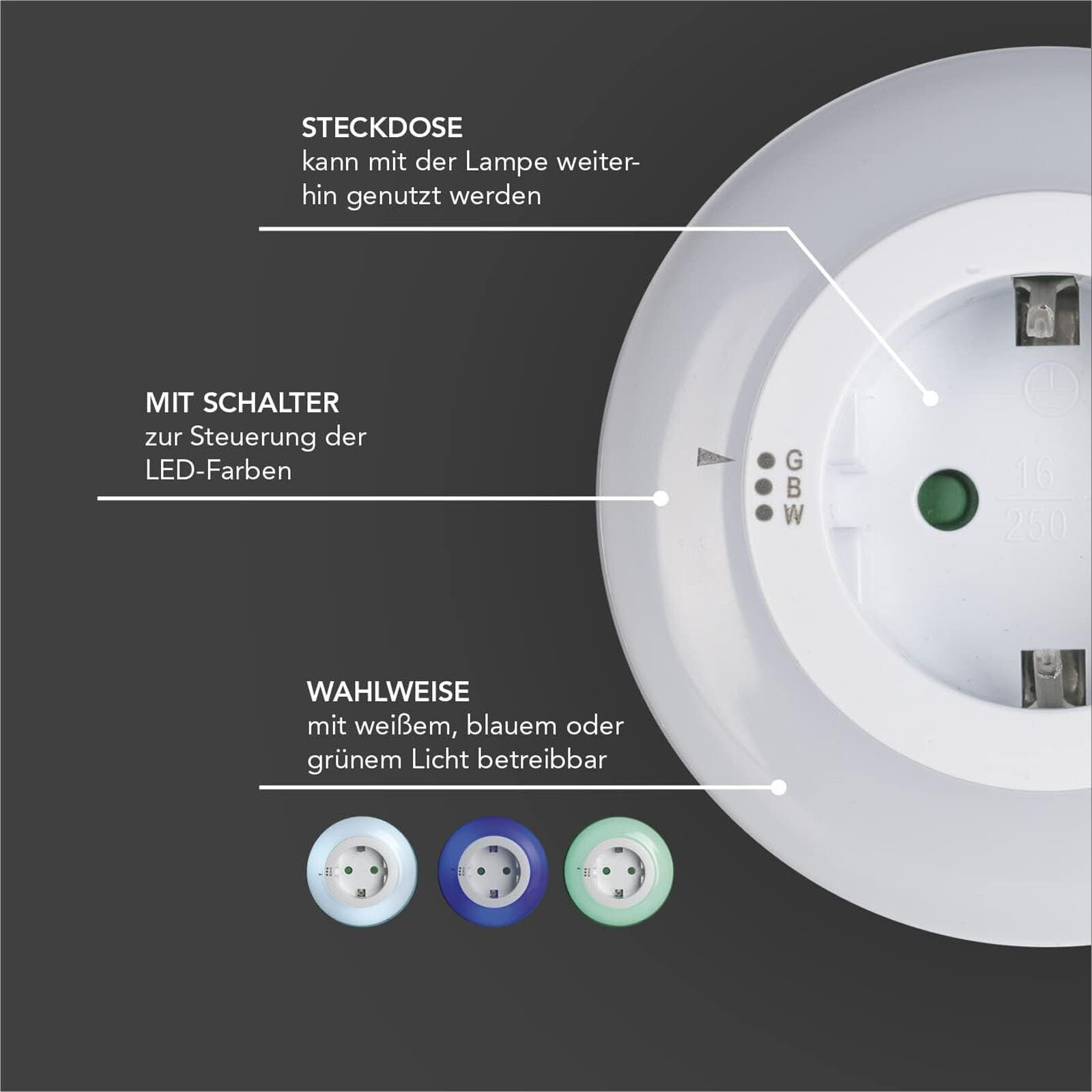 LED Steckdosenleuchte 3 Farben Nachtlicht Nachtlampe Steckdose Lampe Licht