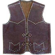 New Handmade Genuine Leather Studded Medieval Era Reproduction Vest XL Brown