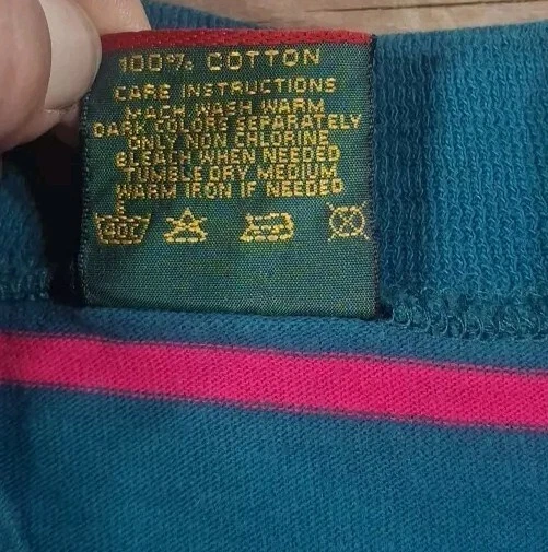 Camisa de golf Cross Creek vintage manga larga cuello redondo verde mediana con rayas rosas  Foto 4 de 4