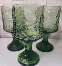 3 Lenox Impromptu Green Glass Wine Goblets  5 5/8"