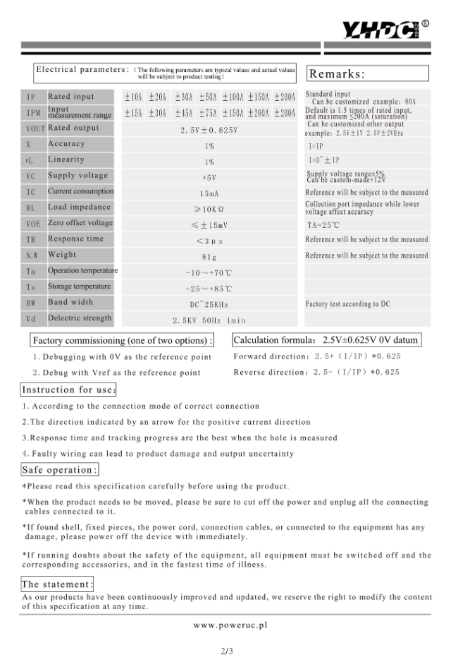 Hall Split core current sensor YHDC HSTS016L 10A/2.5±0.625V 1% | eBay