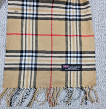 Unisex Scotland Tan Beige Nova Plaid 100 Cashmere Full Length Scarf