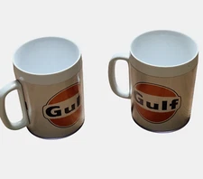 Lot of 2 Vintage Gulf-Oil Logo Coffee Mug Cup Thermo-Serv Petrol Racing EUC