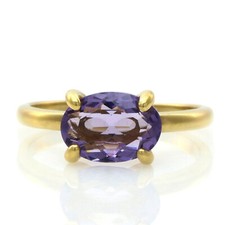 Natural Amethyst Oval Cut Gemstone 925 Sterling Silver Women Handmade Prong Ring