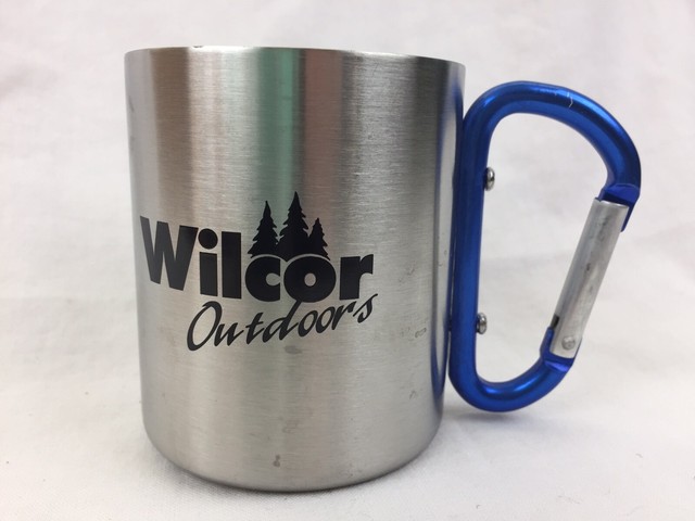 stainless steel mug with carabiner clip handle