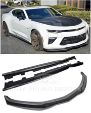 Primer Black Front Lip Splitter & Side Skirts For 16-Up Camaro SS T6 Style ABS