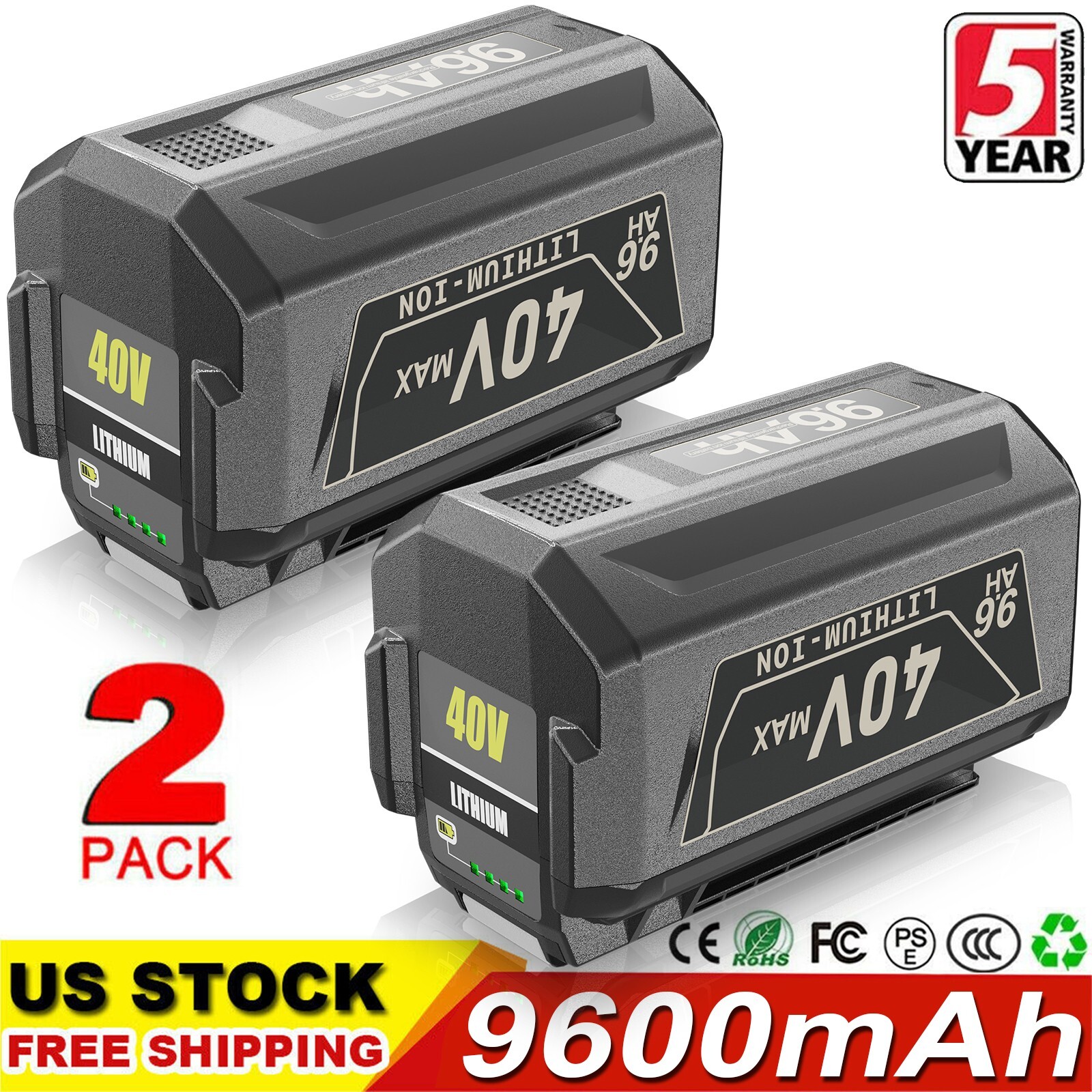 2x 9.6Ah For Ryobi 40 Volt OP40261 OP4026 OP4015 Lithium Battery High Capacity