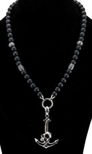 Collana uomo uomo collana di perle pietra nera onice acciaio inox catena biker gonna