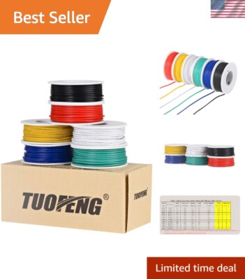 UL Approved 18 Gauge Tinned Copper Wire - 6 Color 16.4ft Rolls, PVC Insulated