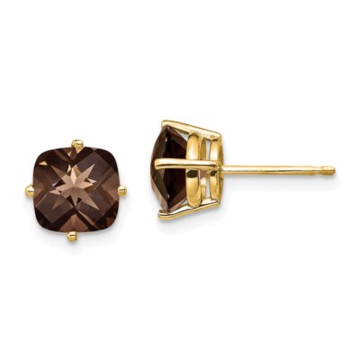 Ohrringe 8 mm 14 Karat Gelbgold 7 mm Kissen Rauchquarz