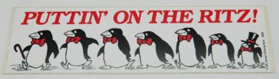 Puttin' On The Ritz! Dancing Penguins Image Vinyl Bumper Sticker NEW UNUSED