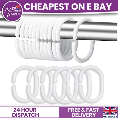 ATB 24 Pcs Set Plastic Bathroom Shower Curtain Rings Hooks White Rustproof Clips New