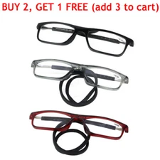 Hanging Folding Magnetic Reading Glasses Eyeglasses Click Connect Neck Rope NEW