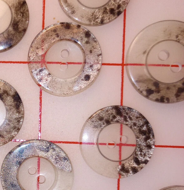 10 Vintage Italian MEDIUM 2 Hole Button Faux Tortoise Gray Hint Silver 7/8" 22mm - Image 3 of 4