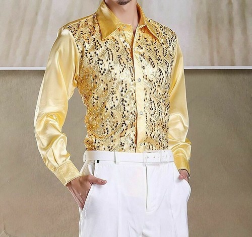Party Stage Men Dress Shiny Gold Sequin 