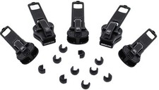 Zipper Kit - Universal 5 Molded Black Plastic Sliders - 5/Pack with Stoppers