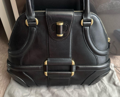 Alexander McQueen Leather Hand bag Black Gold Turnlock Rare Used
