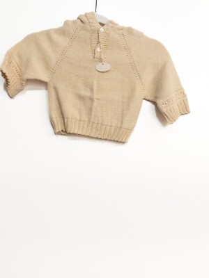 Empress Baby Girls Ivory Cotton Sweater Solid Pullover 3/4 Sleeve Hooded 2T