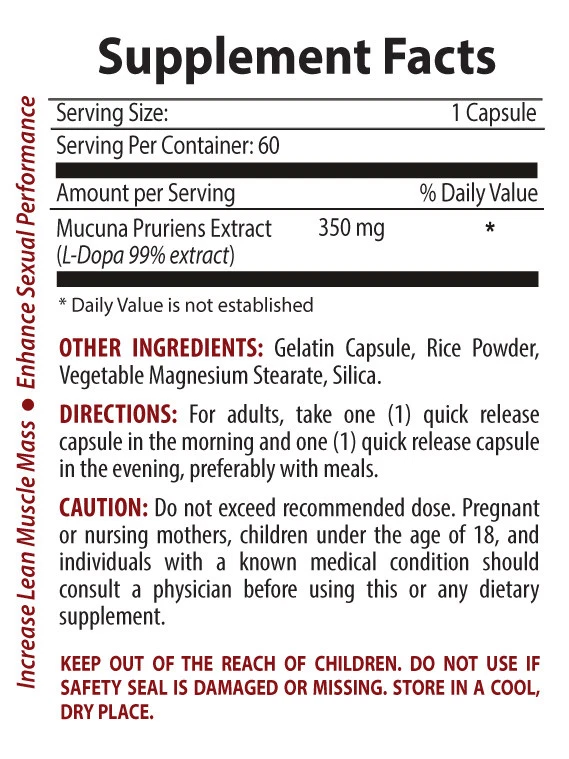 Suplementos de dopamina y serotonina - MUCUNA PRURIENS 350mg - potenciador del estado de ánimo 1 Bot Foto 2 de 4